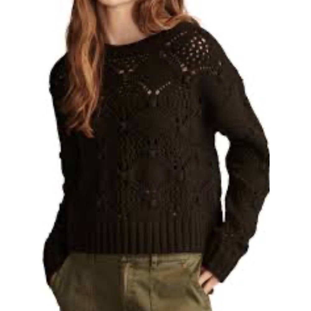 Lucky Brand Womens Gray Bobble Knit Diamond Crochet Crewneck Sweater XL boho - Picture 1 of 14